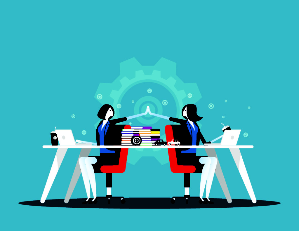 Marin Magazine Mother Daughter team ,colleagues. Concept business vector, Working, Office