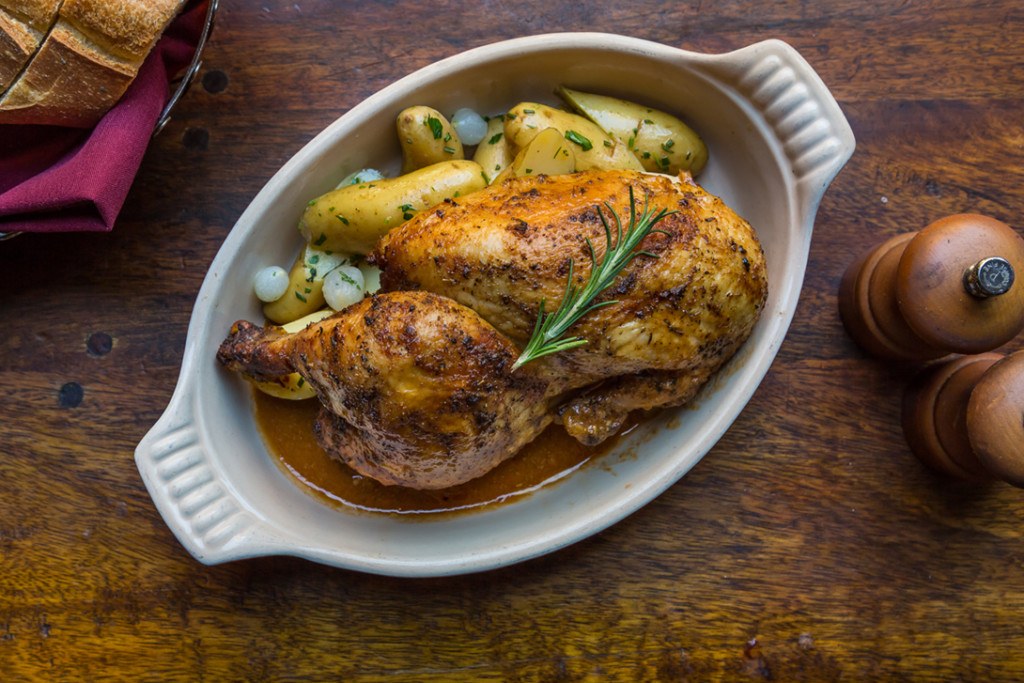 Thyme, garlic, salt and pepper make chicken special according to Left Bank chef Roland