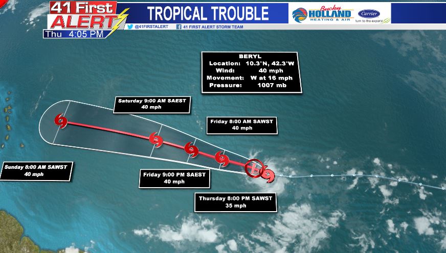 Tropical Storm Beryl Has Formed In The Atlantic Ocean - 41NBC News ...