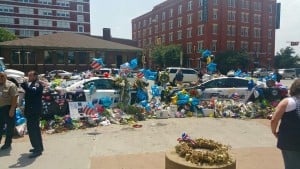 Memorial for fallen officers in front of the Dallas Police Department. Courtesy: Bibb County Sheriffs Office