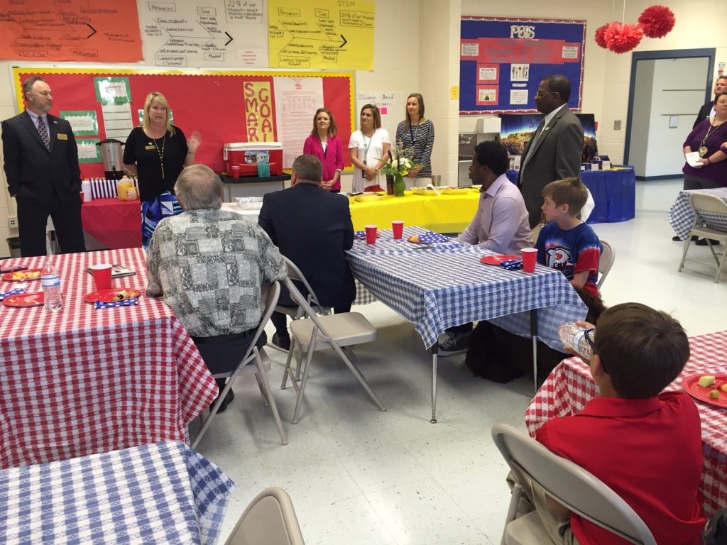 Adrian Peterson joined students at Heritage Elementary along with Bibb County Board of Education members and the Superintendent to speak about his life.