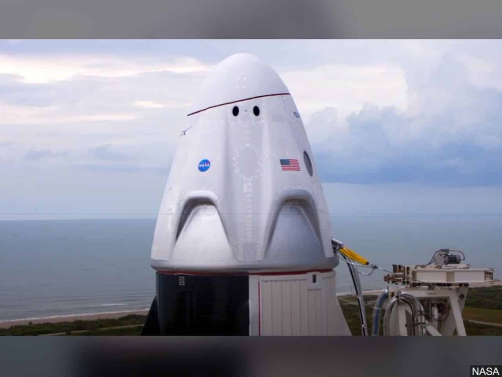 SpaceX capsule of Crew Dragon prepares for launch at the Kennedy Space Center.