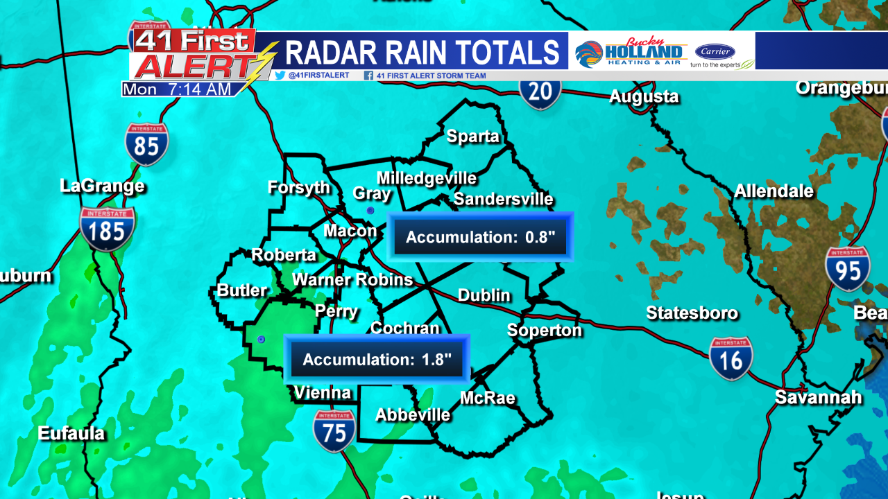 Soggy start to the week as rain and storms move through Middle