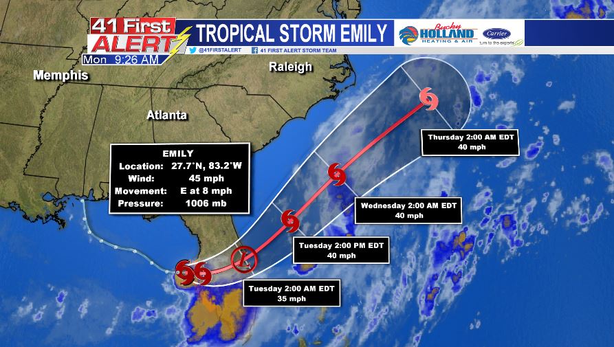 Tropical Storm Emily forms off the coast of Florida 41NBC News WMGTDT