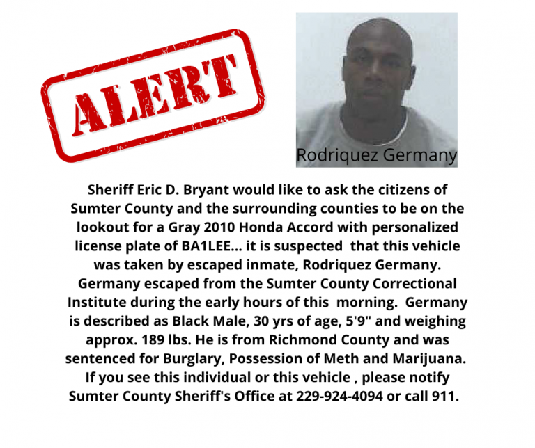 UPDATE Statewide lookout for escaped Sumter County inmate 41NBC News