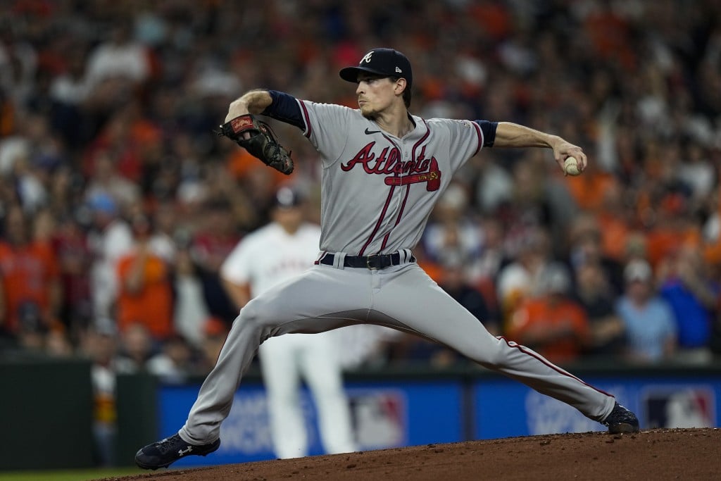 Max Fried Atlanta Braves Autographed 11 x 14 2021 World Series Champions Pitching Spotlight Photograph