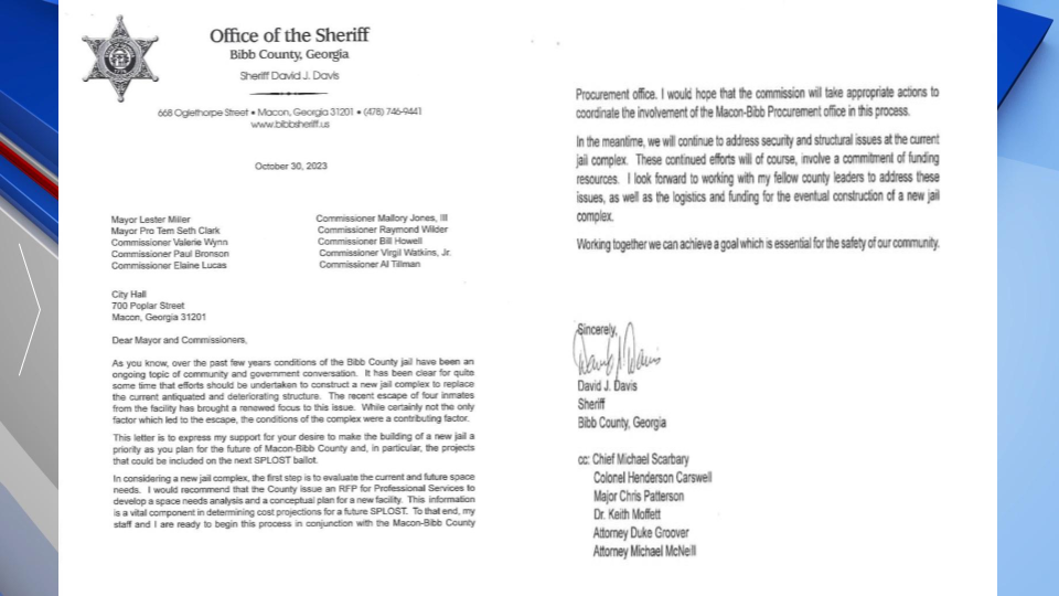 Sheriff David Davis Letter To Mayor Lester Miller And Commissioners Gfx
