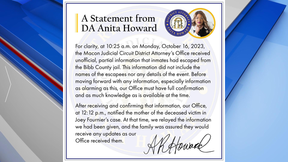 Da Anita Howard Victim Notification Statement