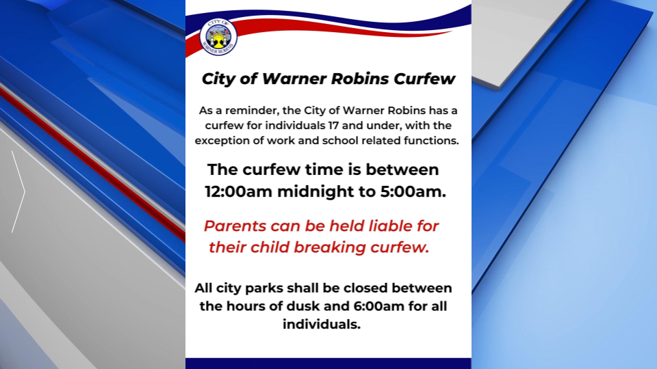 City Of Warner Robins Curfew Reminder Flyer Gfx