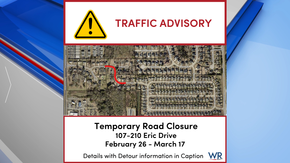 Temporary Road Closure Scheduled On Eric Drive For Sewer Line Replacement