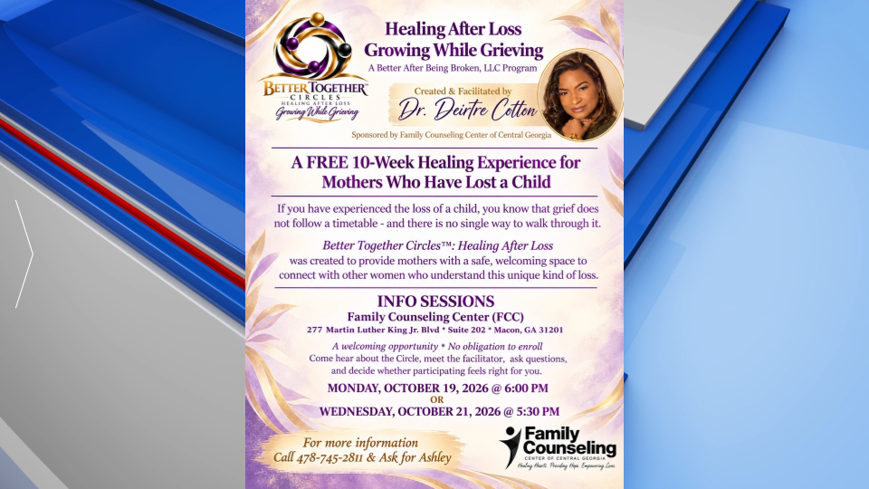 Macon Counseling Center Offers Free 10 Week Grief Support Program For Mothers Who Lost A Child
