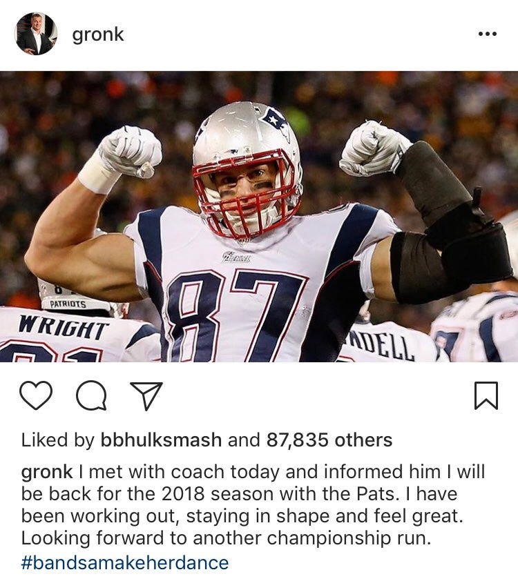 Rob Gronkowski retirement tweet. : r/Patriots