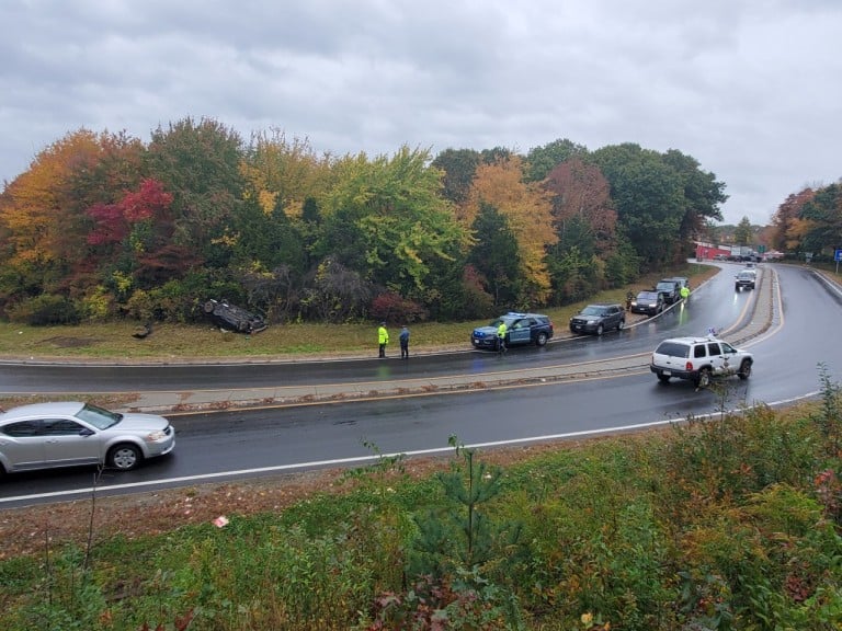 Massachusetts State Police on scene of Fall River rollover crash ABC6