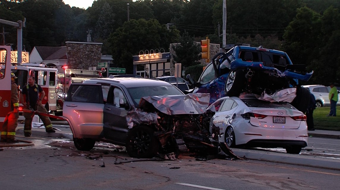 4 injured after truck topples car in Cranston crash ABC6