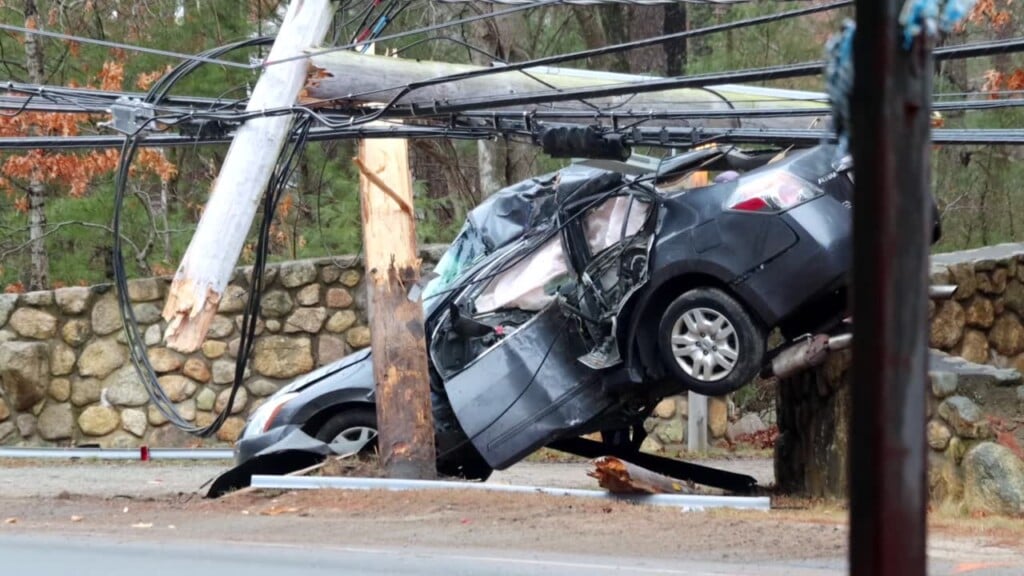 Massachusetts Crash Leaves Telephone Snapped In Half