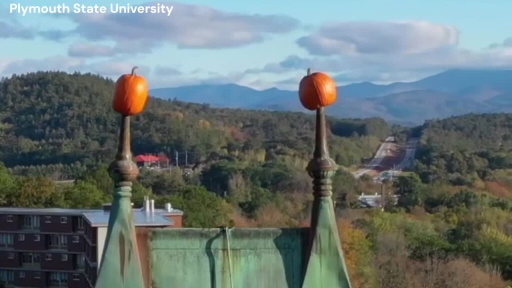 Plymouth State University, In Plymouth, New Hampshire Got Its Yearly Spooky Surprise After Two Pumpkins Appeared Atop A Campus Building.