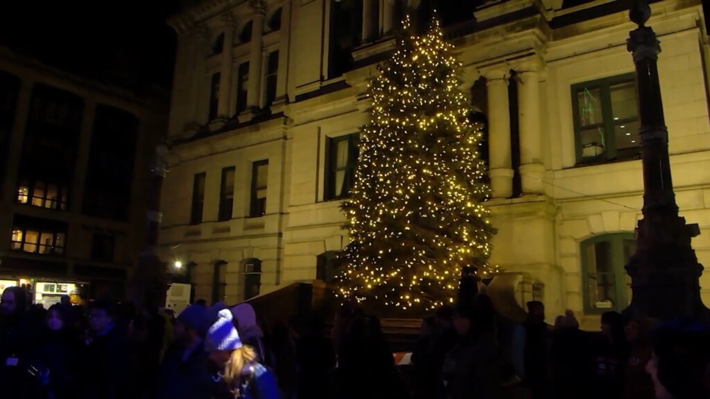 Providence Lights Christmas Tree Outside City Hall