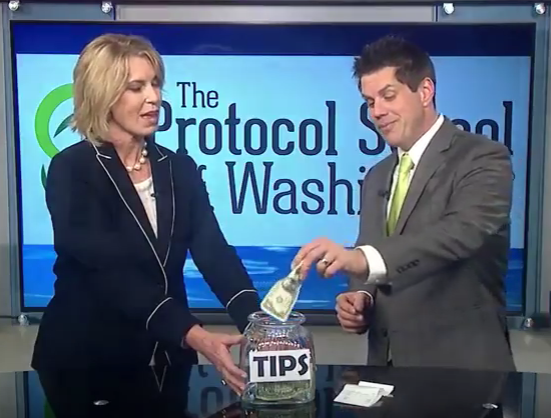 Tyler Ryan tipping with Pamela Eyring