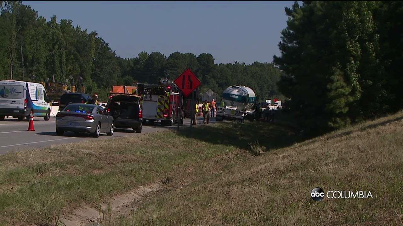 Tractor trailer pulling fuel tank catches fire on I-20