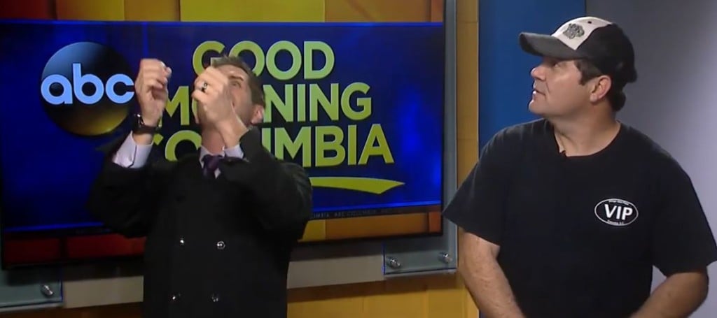 Tyler Ryan and Brian Glynn toss around a pie