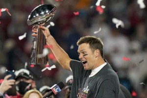 Tom Brady Holding Lombardi Trophy