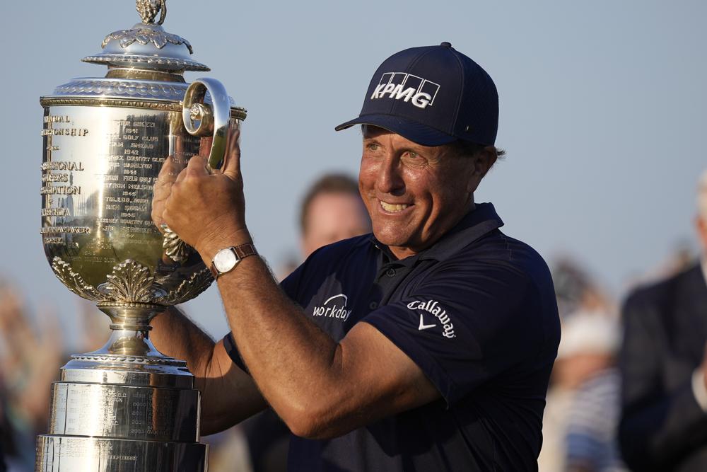 Phil Mickelson Holding Pga Championship Trophy