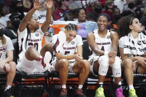 Gamecock WBB Bench Smiling - ABC Columbia