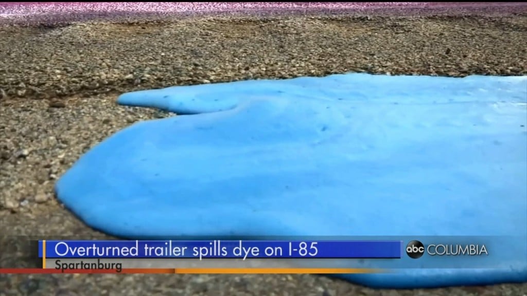 Overturned Trailer Spills Dye On I 85 In Spartanburg