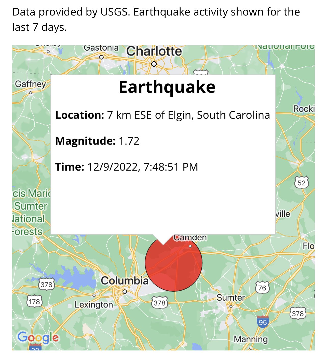 USGS reports another Earthquake in Elgin ABC Columbia