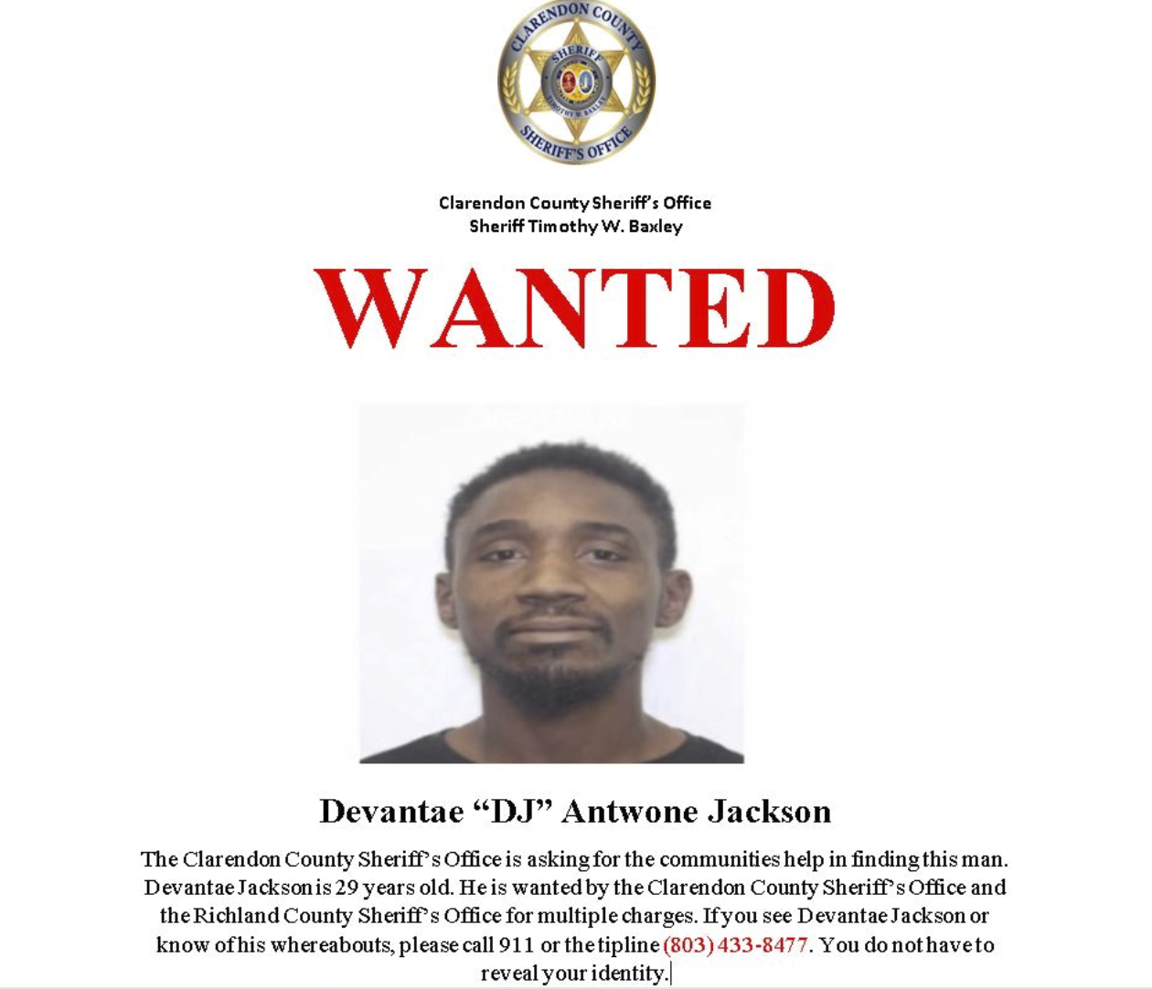 Clarendon authorities searching for 29 yearold wanted man ABC Columbia