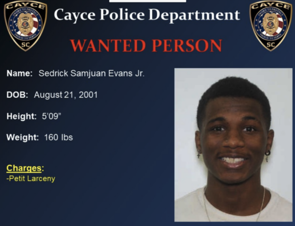 Cayce Police searching for 21 yearold wanted for petit larceny ABC