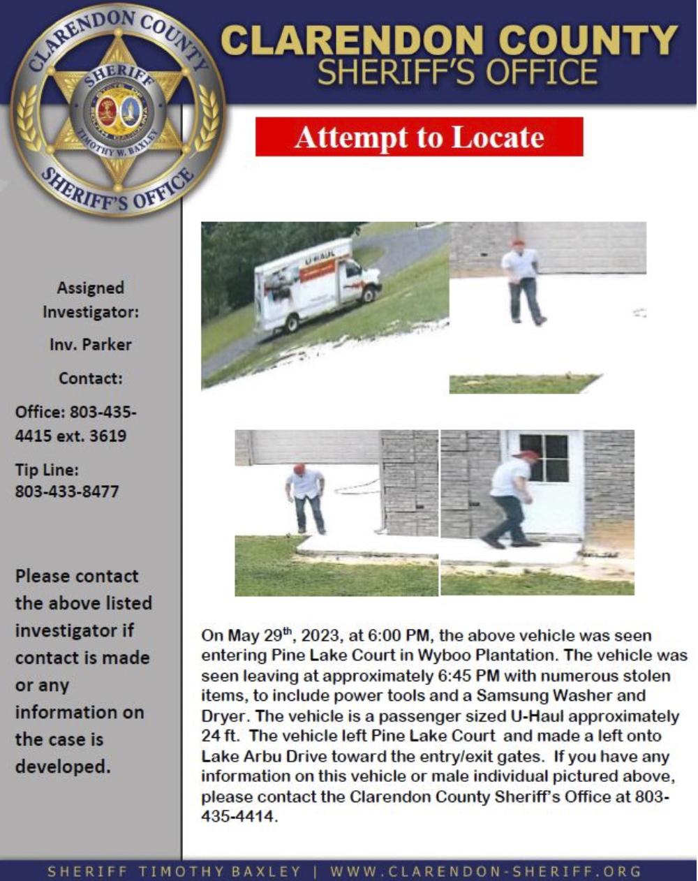 Clarendon Co. authorities seek U-Haul connected to theft - ABC Columbia