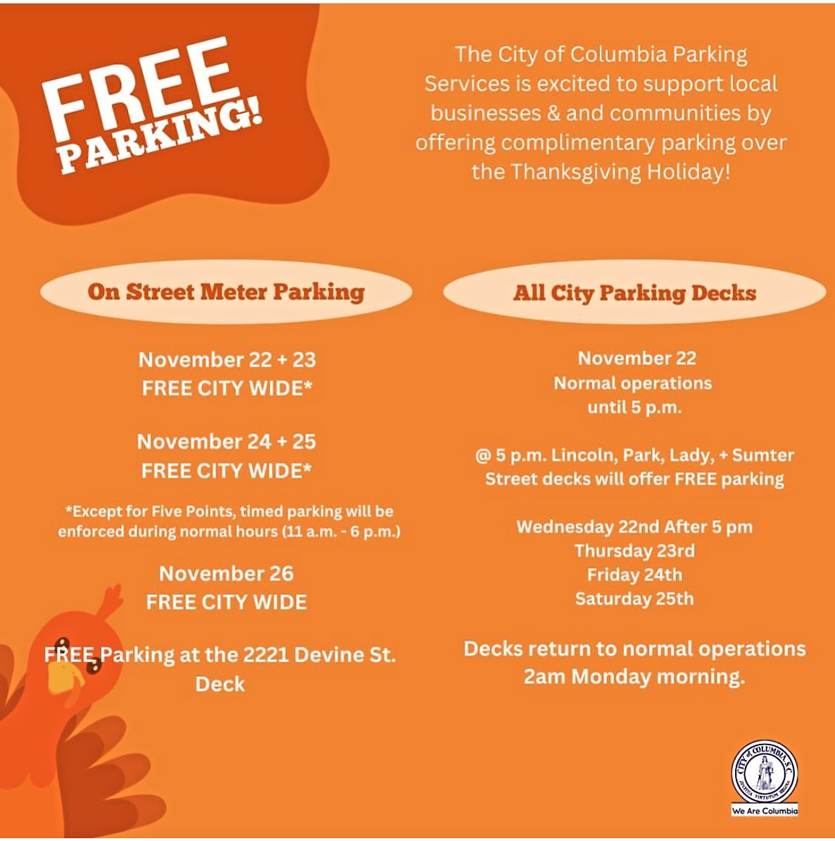 city-of-columbia-parking-services-offering-complimentary-parking-over