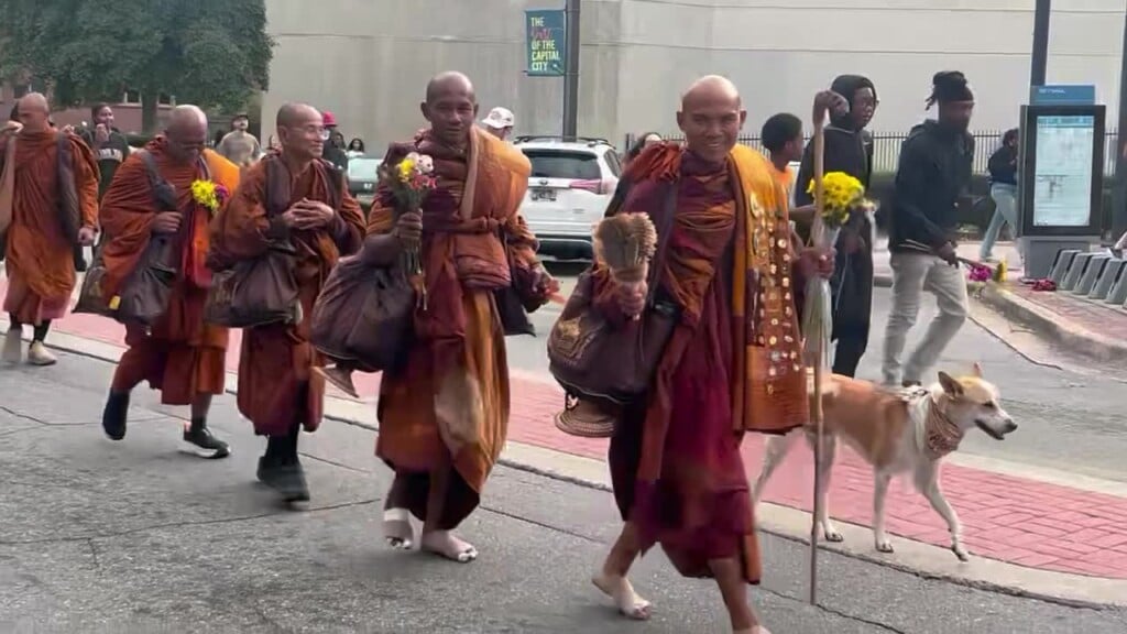 Take A Look Buddhist Monks On Walk For Peace Stroll Down Main Street After Speaking At The Statehouse