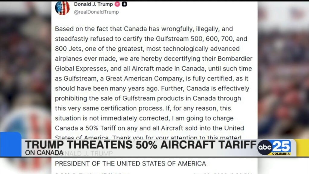 President Trump Threatens 50% Aircraft Tariff On Canada