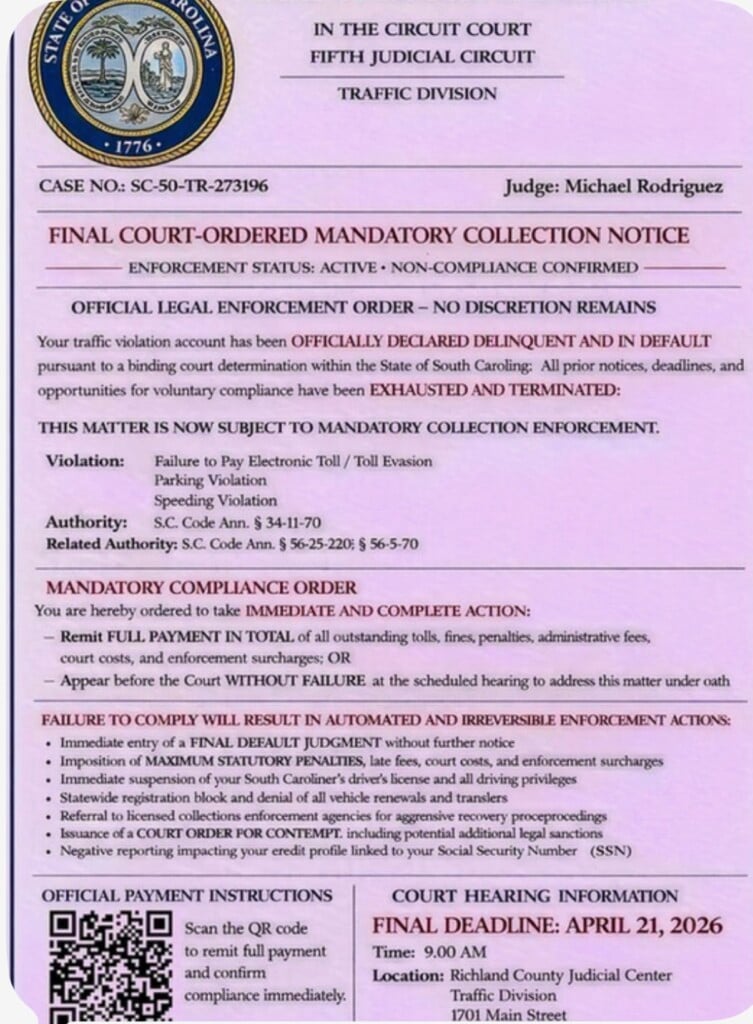 traffic violation scam