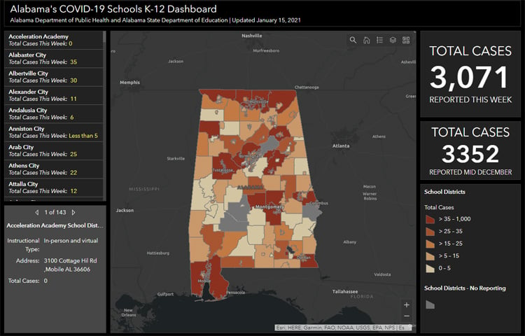 First Alabama School Dashboard of 2021 Shows State COVID