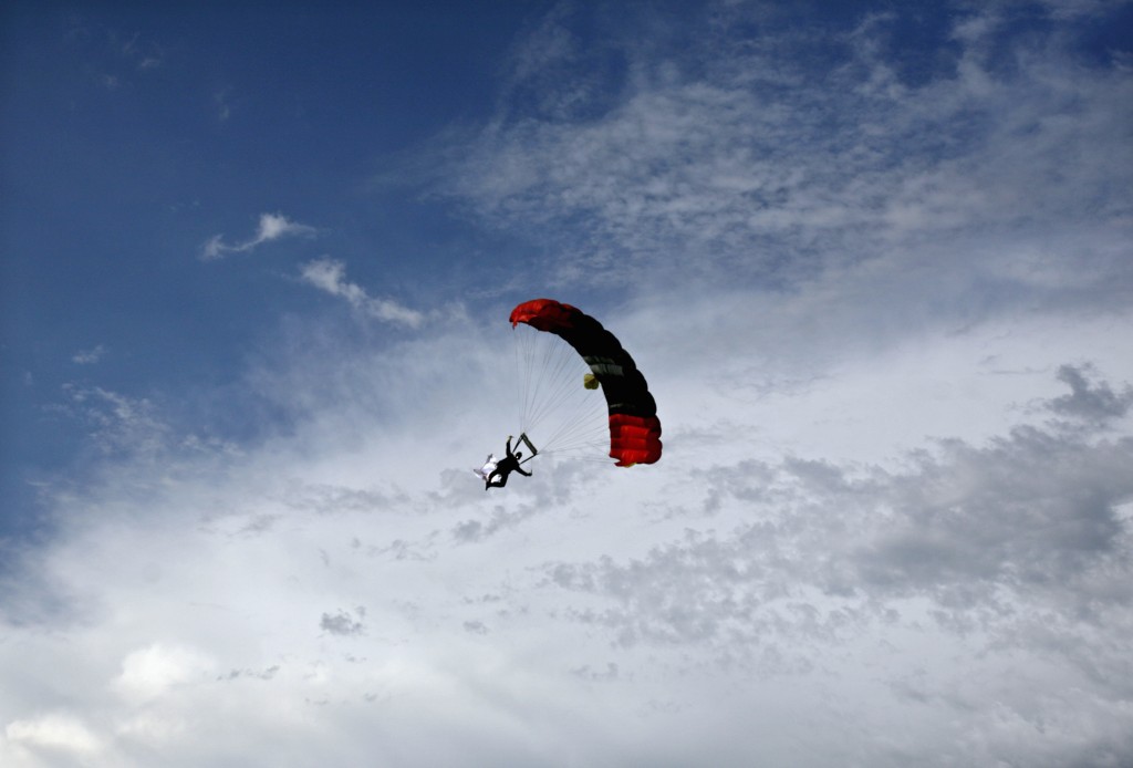 A Member Of Iaf's Skydiving Team Performs During The Diamond Jubilee Celebrations Of Srinagar Air Force Station