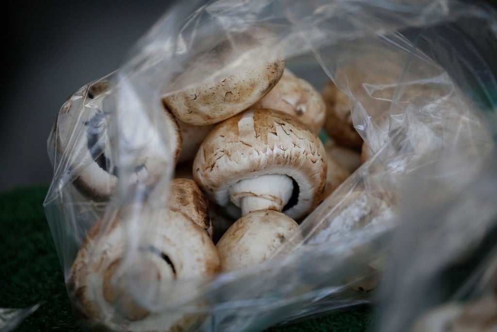 Mushrooms Are Seen For Sale On A Fruit And Vegetable Stall At Alsager Market, Stoke On Trent