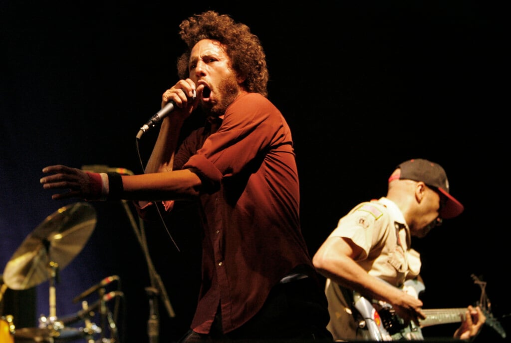 Zack De La Rocha Performs With Rage Against The Machine At Their Reunion Concert During The Coachella Music Festival In Indio