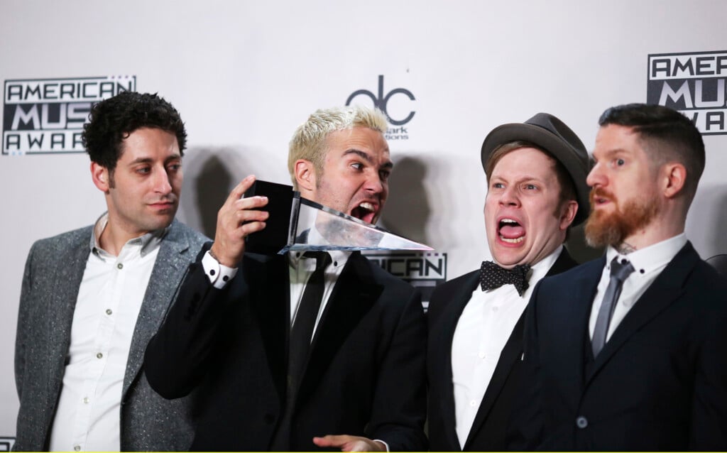 Fall Out Boy Poses With Their Award During The 2015 American Music Awards In Los Angeles