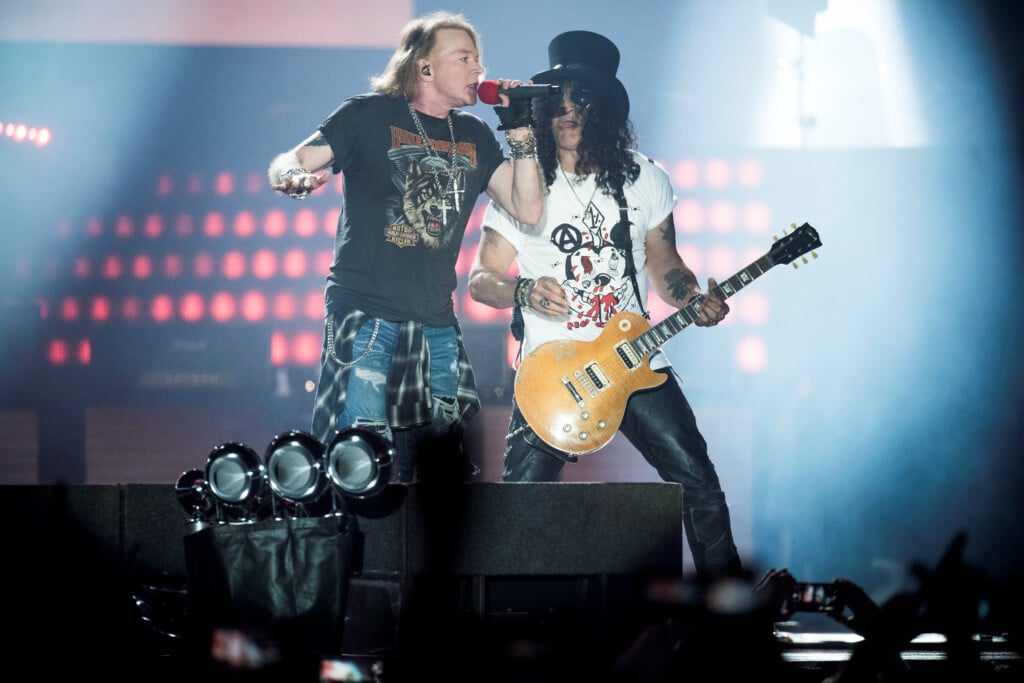 Axl Rose, Lead Singer Of American Rock Band Guns N' Roses, Performs With Slash At Parken Stadium In Copenhagen