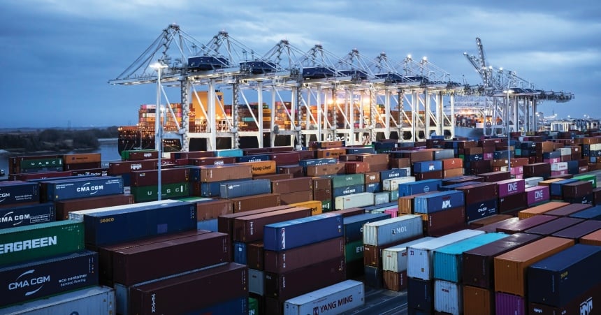 Eight Cranes At Garden City Terminal At Dawn