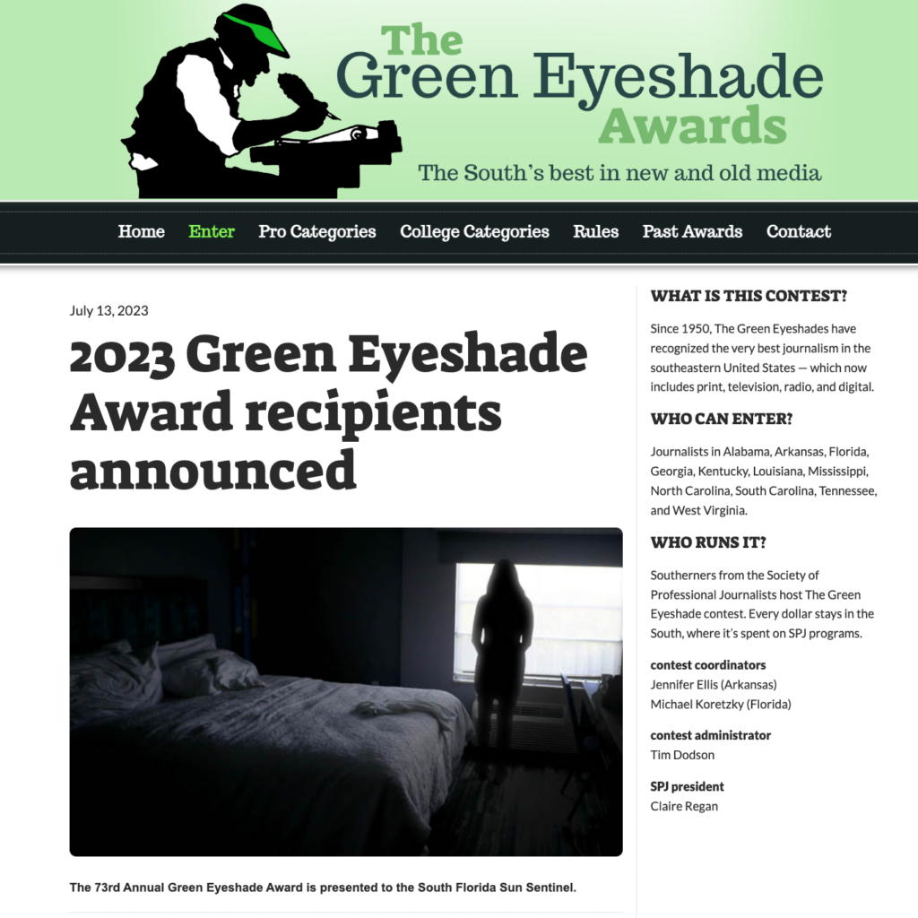 Green Eyeshade Award Website Graphic