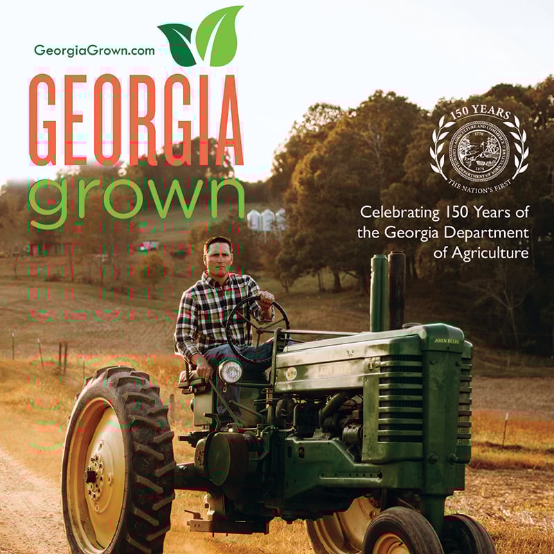 Picture of cover of Georgia Grown with farmer on a green tractor on it.
