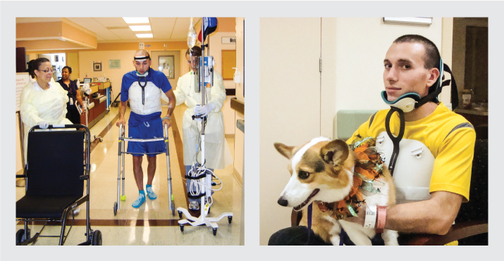 Road to Recovery: Casey spent 11 months at the Army's Walter Reed hospital in Maryland, recovering from devastating injuries (including six spinal fractures) and relearning how to walk, write, and spell. Photos courtesy of Casey Eckhoff