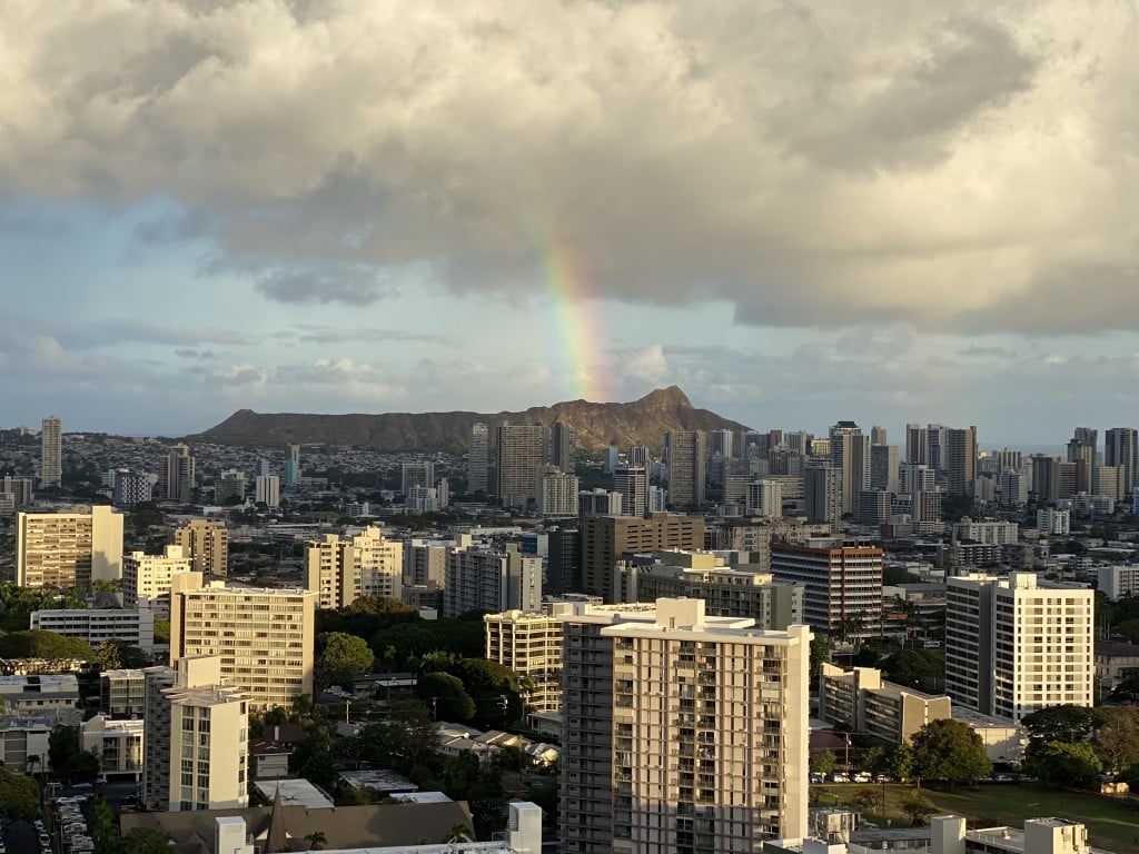 A view of Honolulu apartment buildings and Diamond Head.