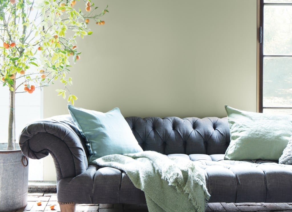 benjamin moore paint in living room - october mist