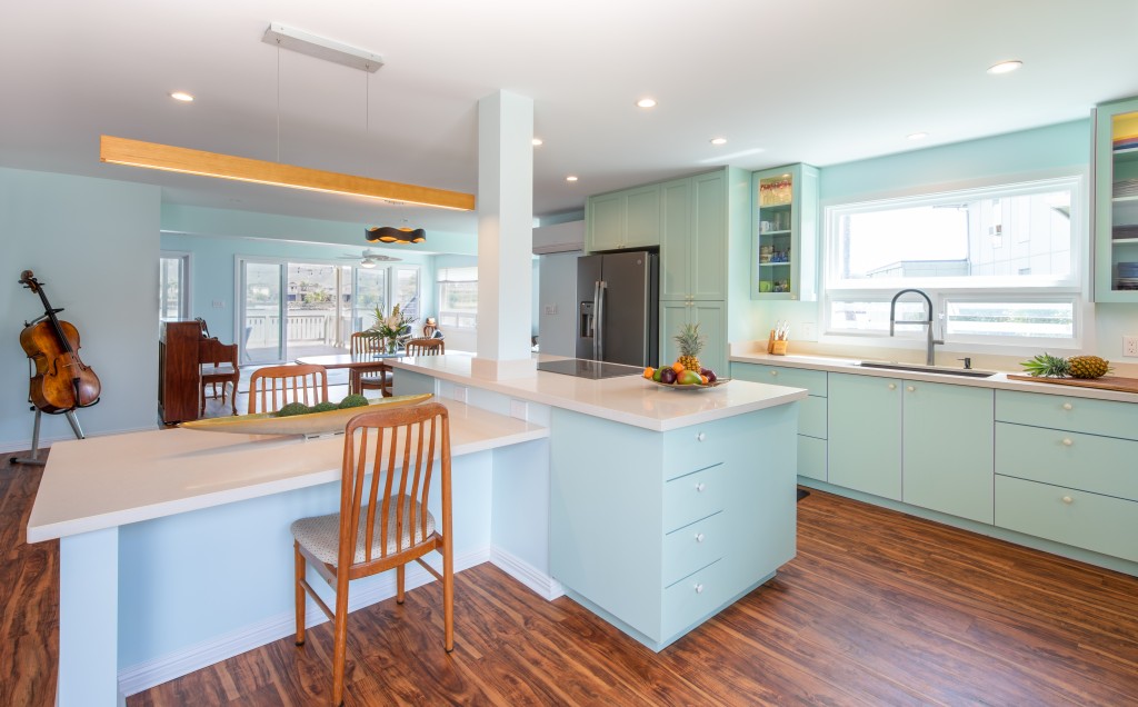 Contemporary Turquoise Kitchen Cabinetry - Luxe Interiors + Design