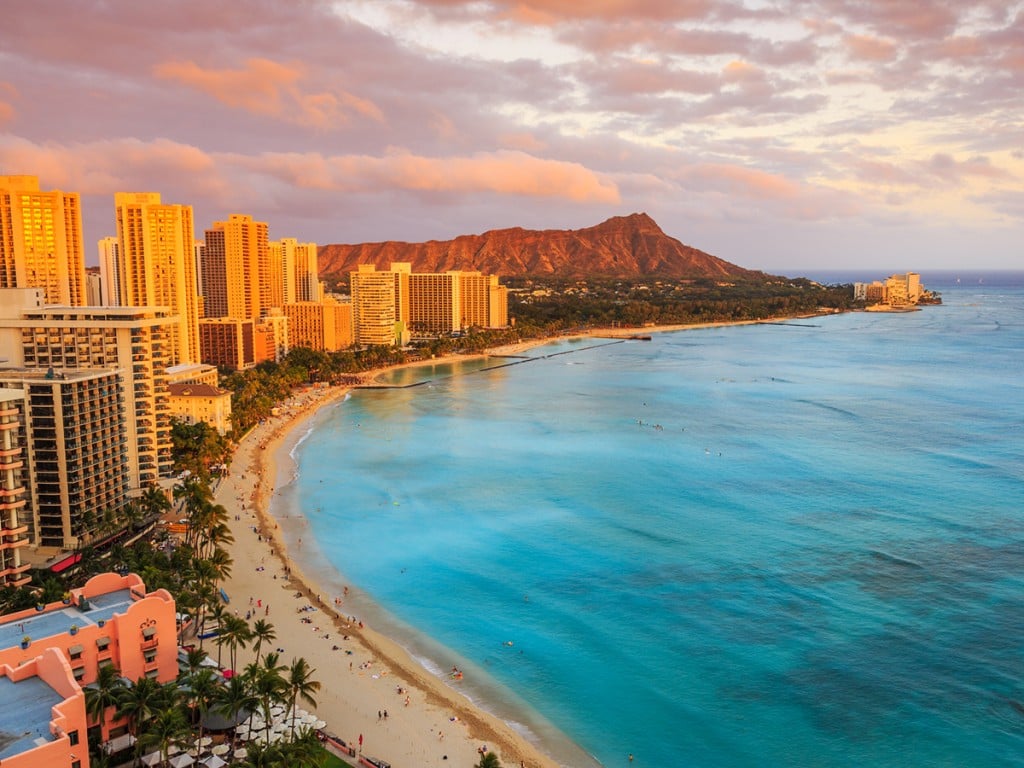 waikiki/diamond head sunset view